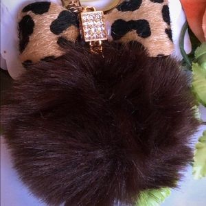 Brown Bow Purse Charm Keychain Animal Print New